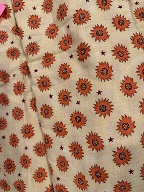 Vintage Yellow Fabric with Sunburst Flower Pattern 2 Piece Bundle Cotton Fabric